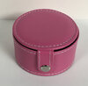 Lederlook, rond, doosje, roze
