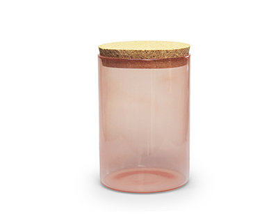 700 ml rond transparant pot met kurk deksel magnolia roze