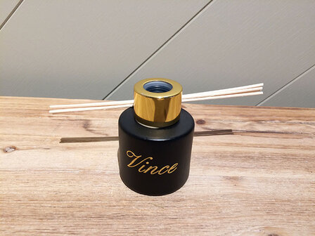 rond geurflesje zwart met goud dop
