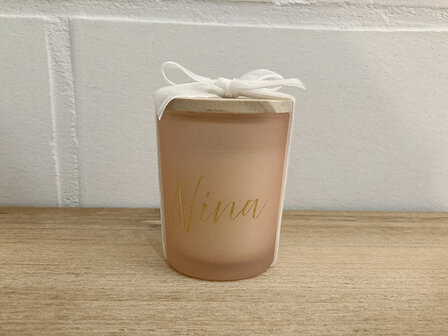 mini geurkaars frosted blush black peppercorn met houten deksel