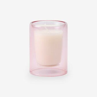 transparant roze dubbelwandig glaasje met witte kaars