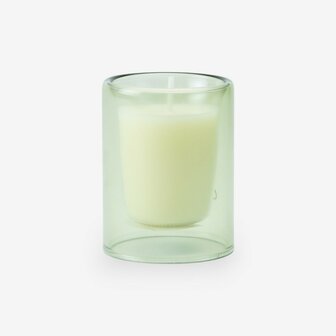 transparant zijdegroen dubbelwandig glaasje met witte kaars