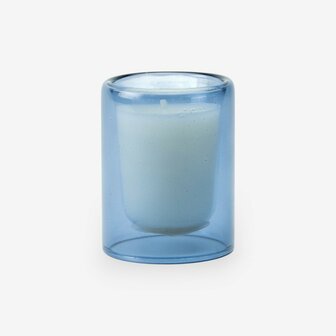 transparant silver blue dubbelwandig glaasje met witte kaars