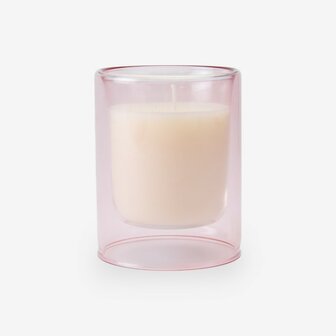 transparant roze in wit dubbelwandig glas met kaars