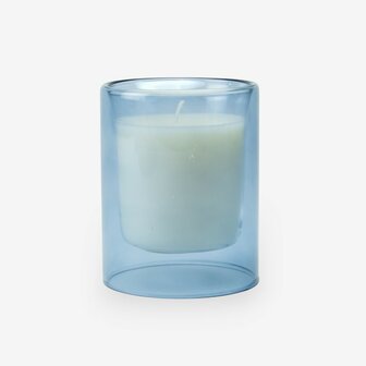transparant silver blue in wit dubbelwandig glas met kaars