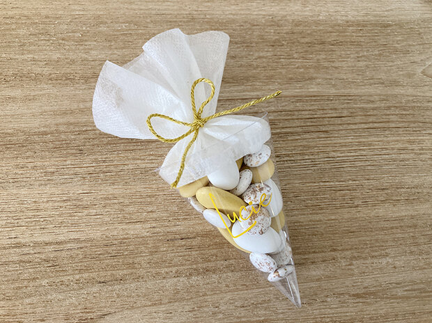 puntzak transparant met witte tulle