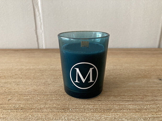mini geurkaars met houten wiek silver blue