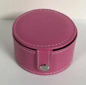 Rond lederlook doosje - fuchsia