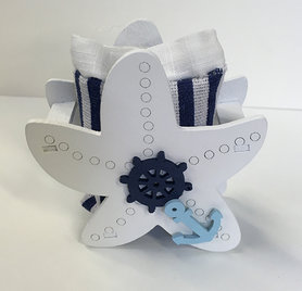 Houten zeester met zakje - marine