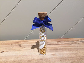 Buisje in glas met kurk 12 cm incl. vinyl kleefnaam - transparant