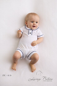 Shortie jongen marine piquet - wit