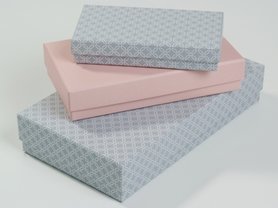 Set van 3 dozen - roze / steengrijs patroon
