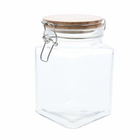 Bokaal vierkant in glas met houten deksel 0,5L - transparant