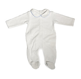 Pyjama velour wit met serpentine kraag - blauw