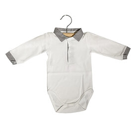 Body hemdje wit met kraag - grijs