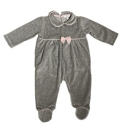 Pyjama velour met roze biesje en strik - grijs