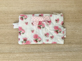 Portemonnee met strik vichy roze in stof - rosaline print
