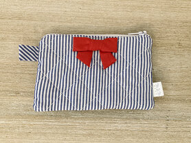 Portemonnee met strik rood in stof - streep jeans