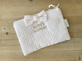 Toilettasje losange met strik roze - Super woman