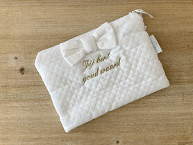 Toilettasje losange met strik wit - Jij bent goud waard