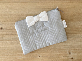 Toilettasje losange grijs met strik wit - Voor de liefste mama