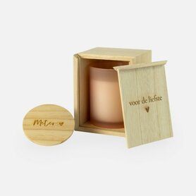 Houten kistje met luxe geurkaars Meter - frosted blush